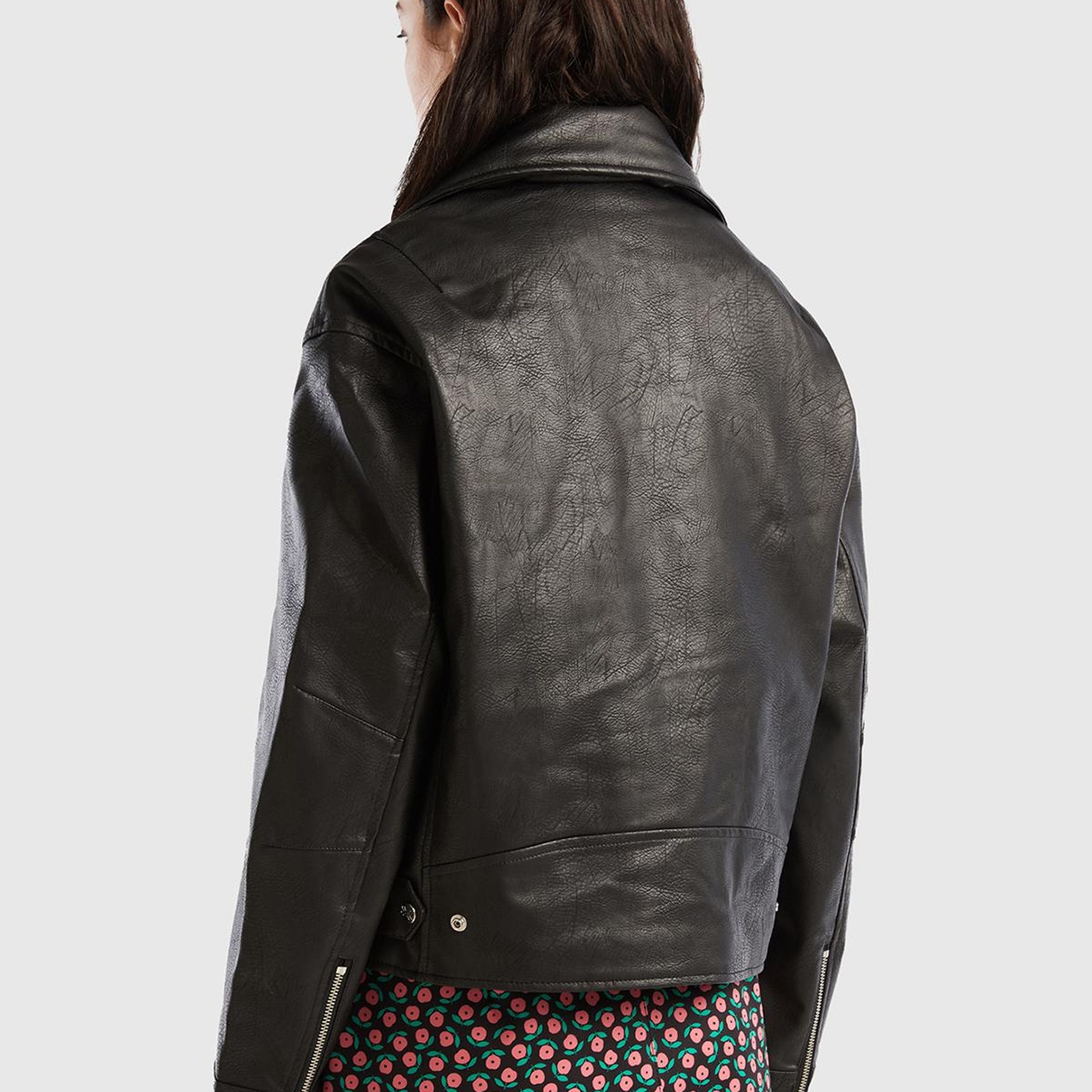 Kadın Siyah Şal Yaka Suni Deri Ceket