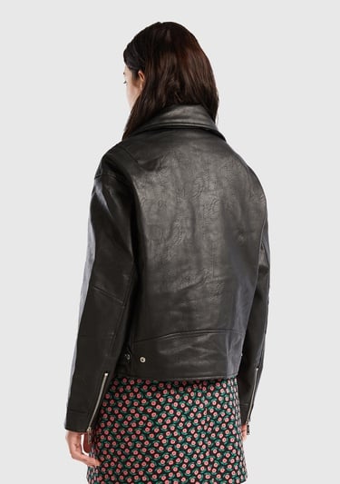  Kadın Siyah Şal Yaka Suni Deri Ceket