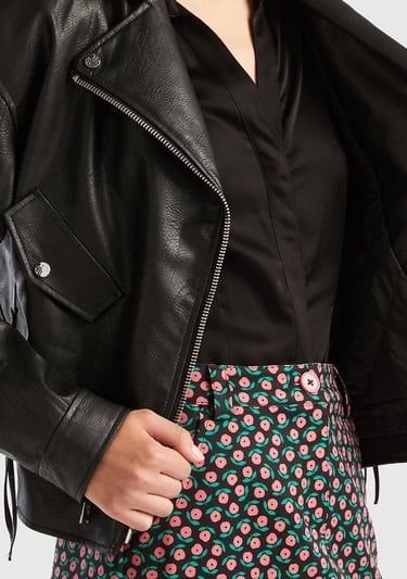  Kadın Siyah Şal Yaka Suni Deri Ceket