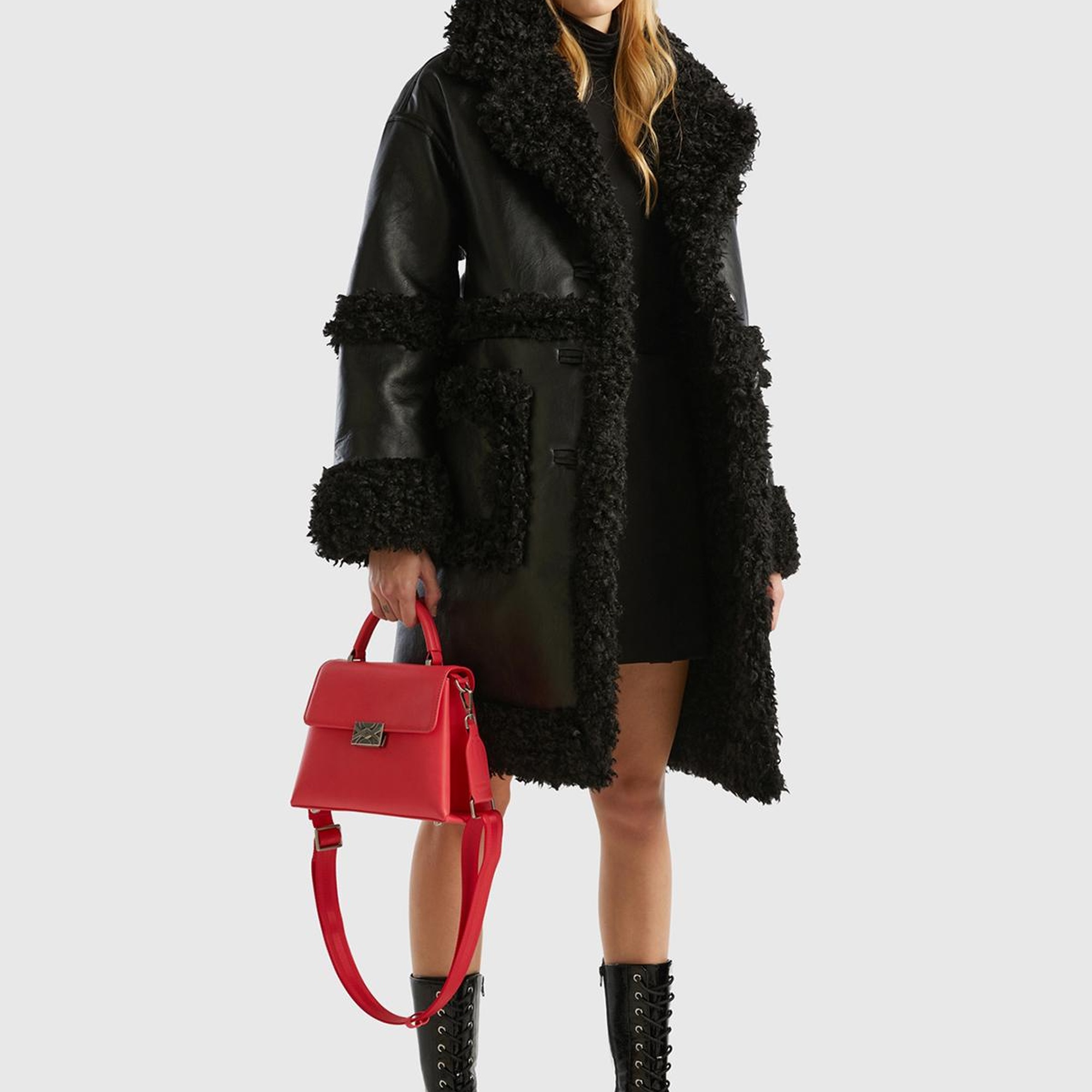 Kadın Siyah Suni Deri Palto