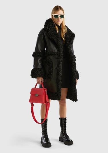  Kadın Siyah Suni Deri Palto