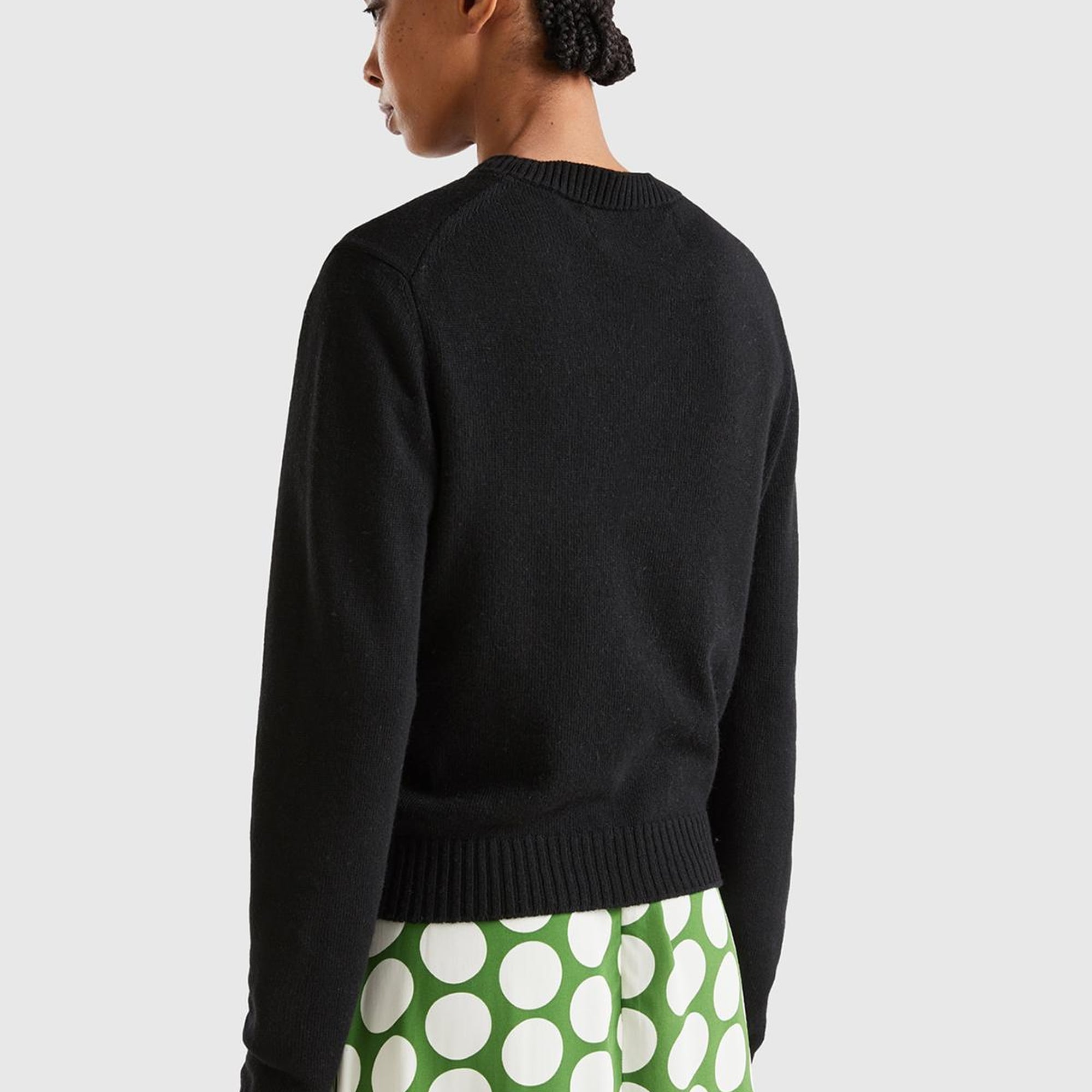 Kadın Siyah Kaşmir Karışımlı Tavşan Desenli Kazak