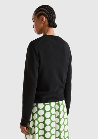  Kadın Siyah Kaşmir Karışımlı Tavşan Desenli Kazak