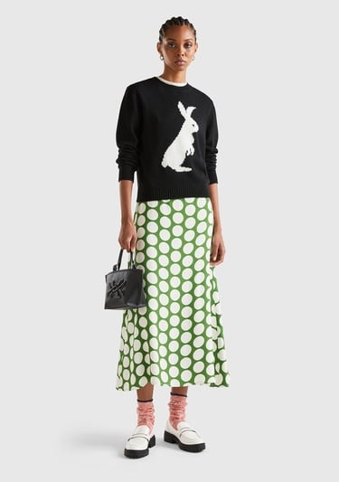  Kadın Siyah Kaşmir Karışımlı Tavşan Desenli Kazak