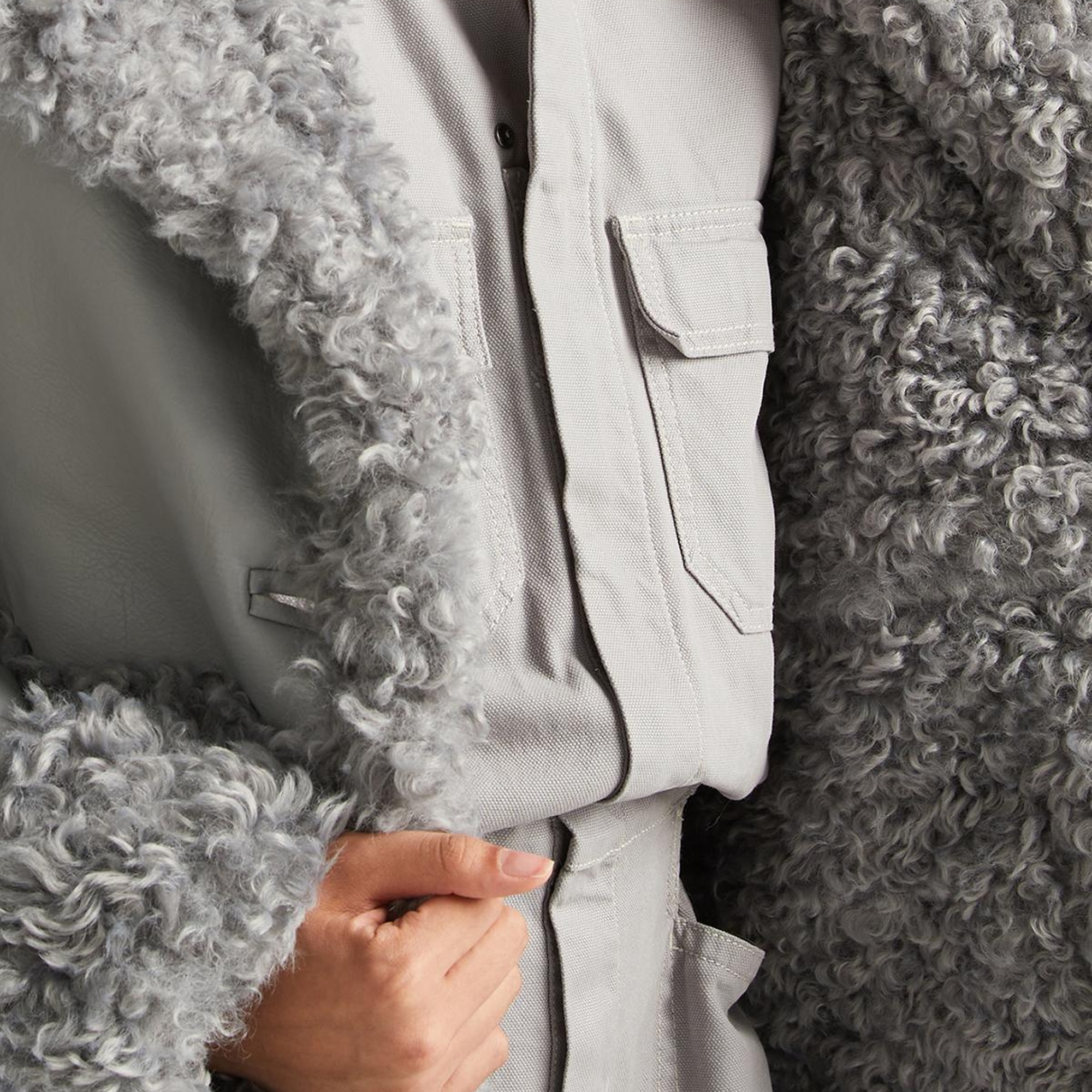 Kadın Açık Gri Suni Deri Palto