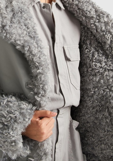  Kadın Açık Gri Suni Deri Palto