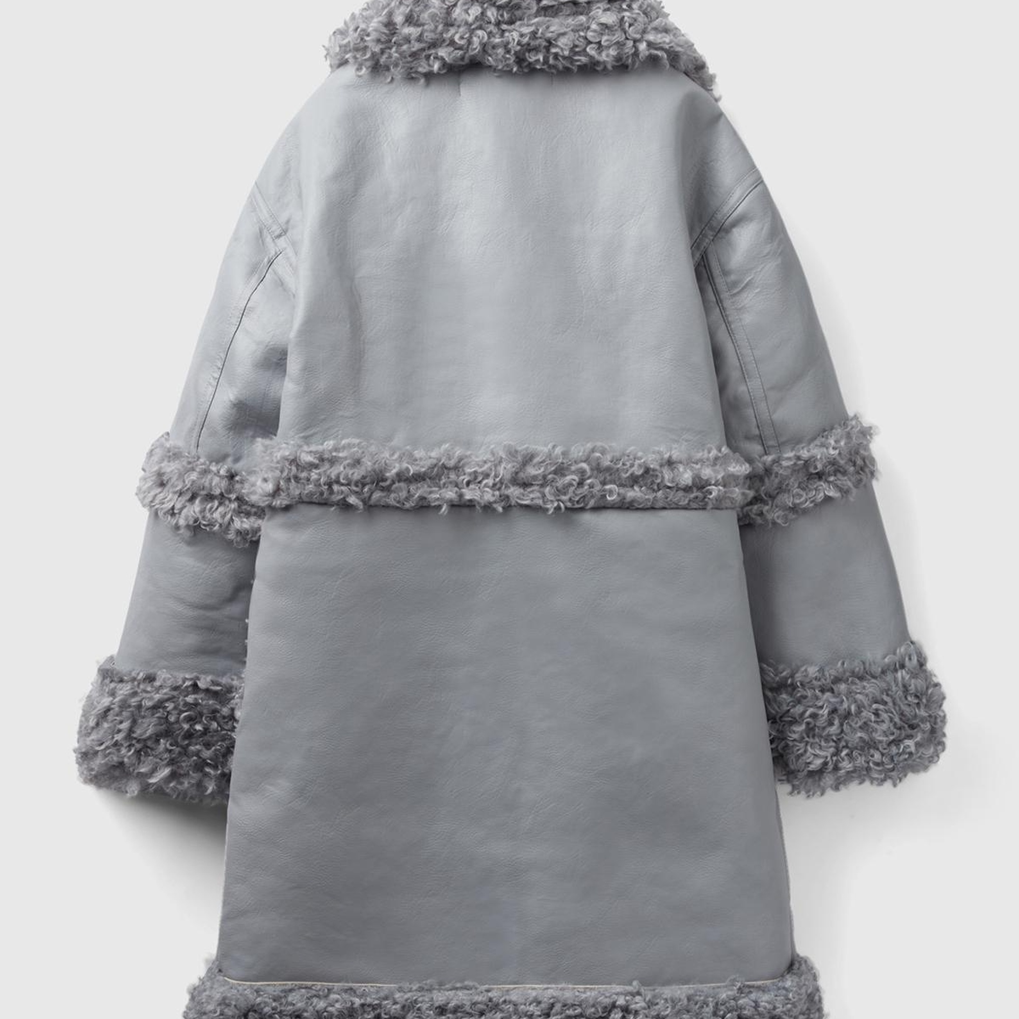 Kadın Açık Gri Suni Deri Palto