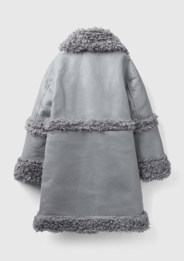  Kadın Açık Gri Suni Deri Palto