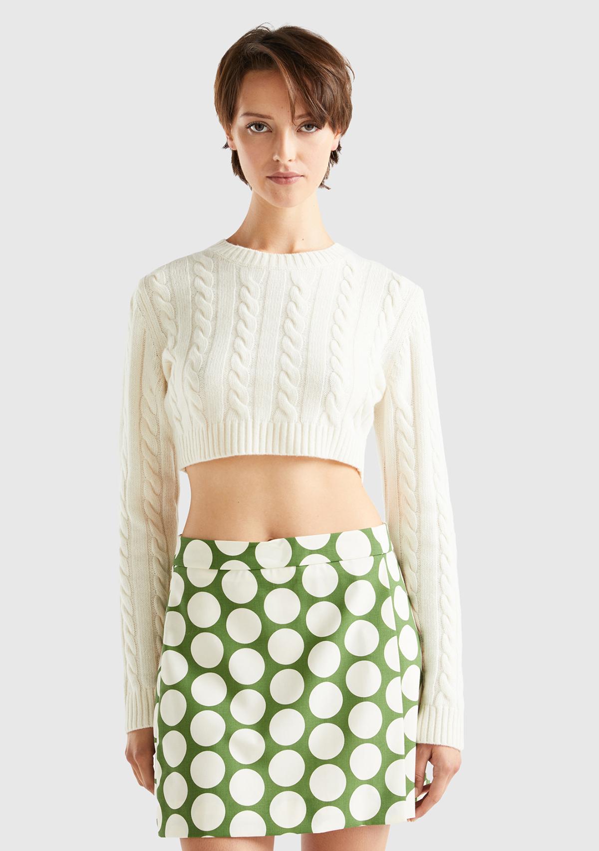  Kadın Vanilya Yün Karışımlı Saç Örgülü Crop Kazak