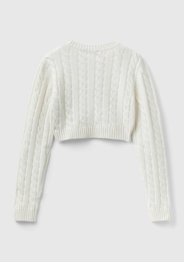  Kadın Vanilya Yün Karışımlı Saç Örgülü Crop Kazak