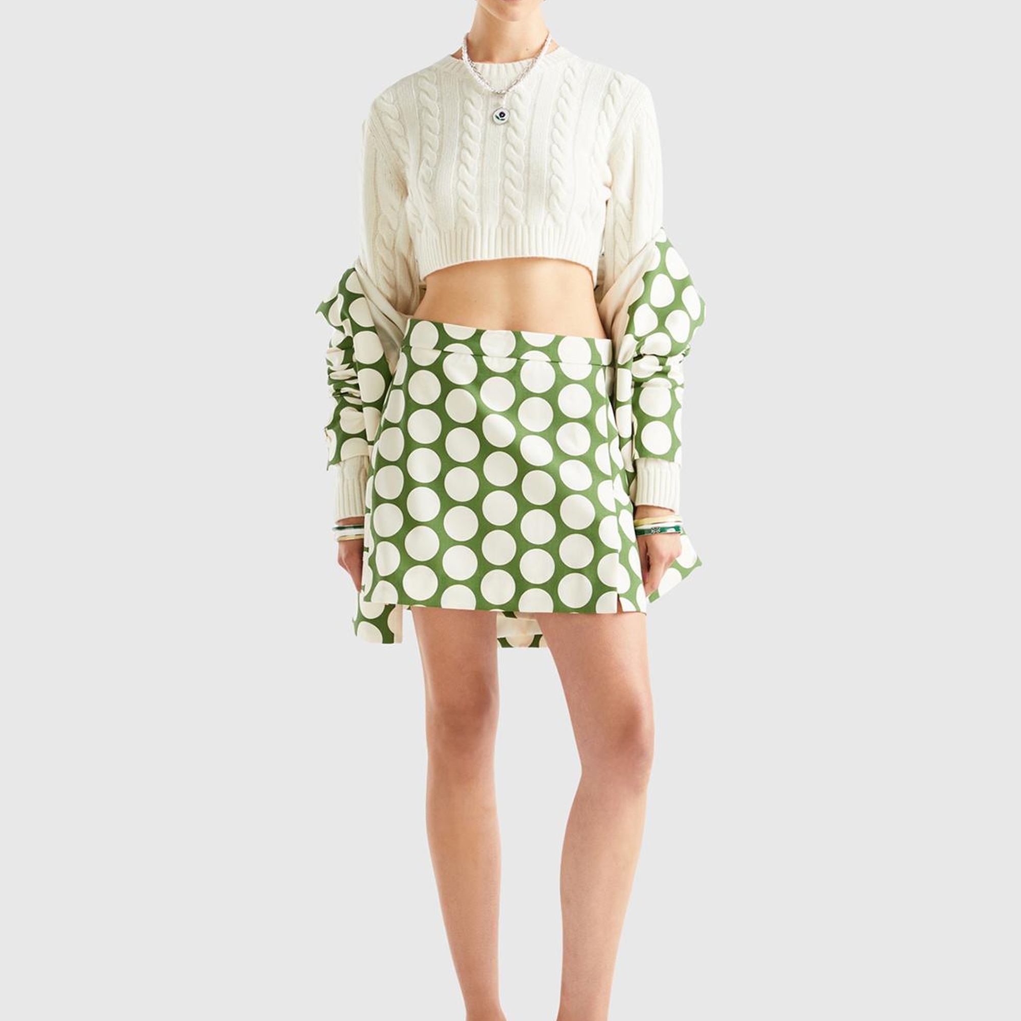 Kadın Vanilya Yün Karışımlı Saç Örgülü Crop Kazak