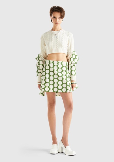  Kadın Vanilya Yün Karışımlı Saç Örgülü Crop Kazak