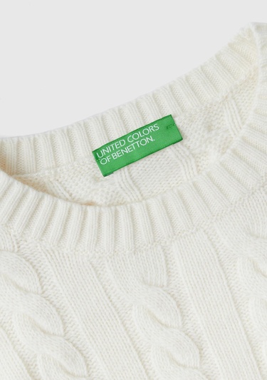  Kadın Vanilya Yün Karışımlı Saç Örgülü Crop Kazak