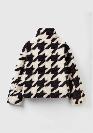  Kadın Siyah Beyaz Kazayağı Teddy Ceket