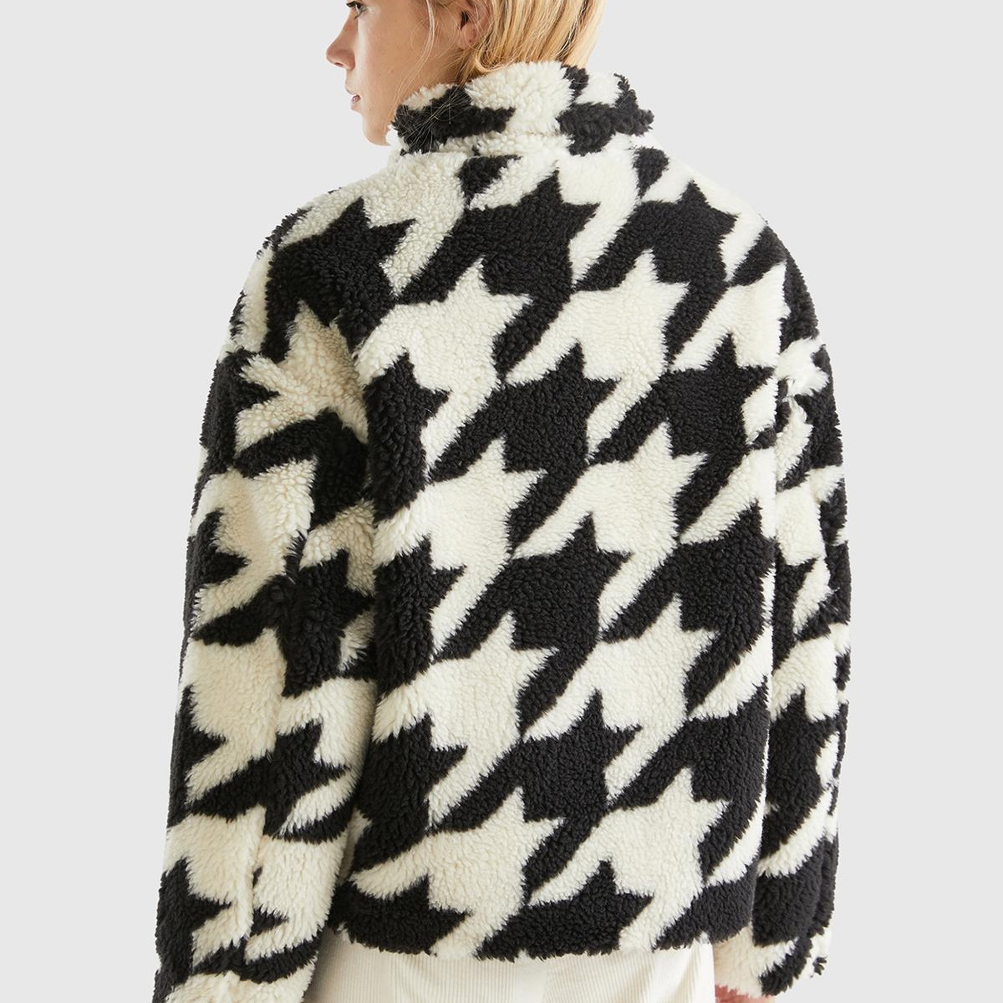 Kadın Siyah Beyaz Kazayağı Teddy Ceket