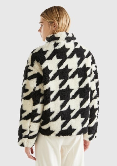  Kadın Siyah Beyaz Kazayağı Teddy Ceket