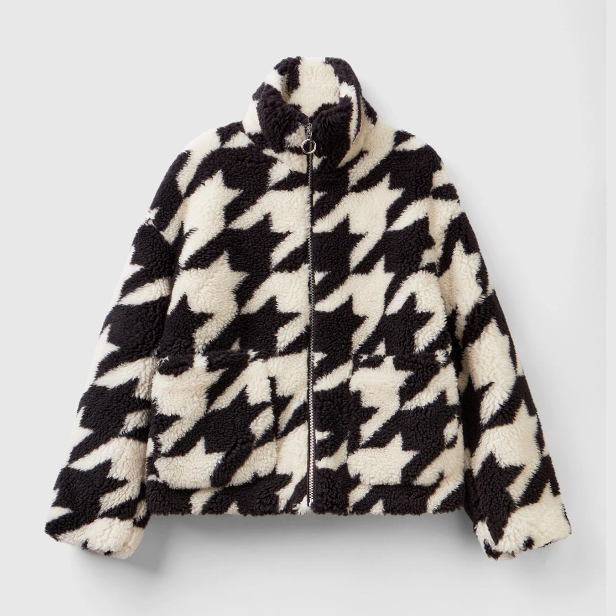 Kadın Siyah Beyaz Kazayağı Teddy Ceket