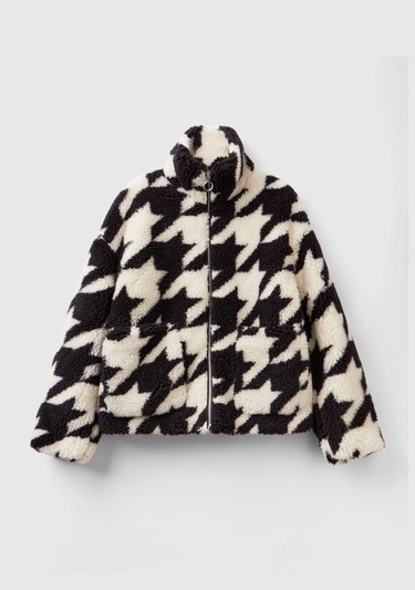  Kadın Siyah Beyaz Kazayağı Teddy Ceket