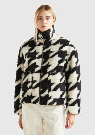  Kadın Siyah Beyaz Kazayağı Teddy Ceket
