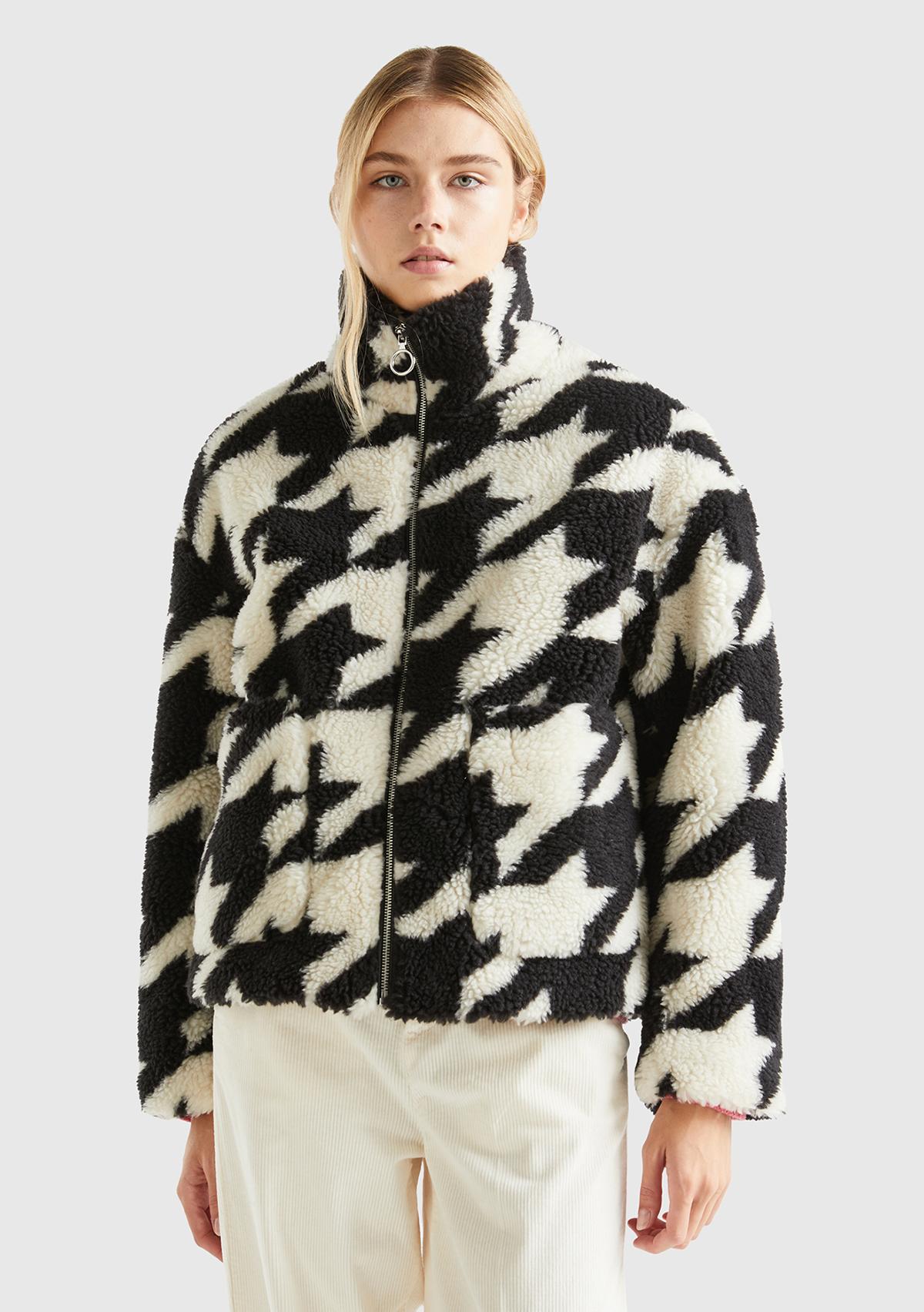  Kadın Siyah Beyaz Kazayağı Teddy Ceket