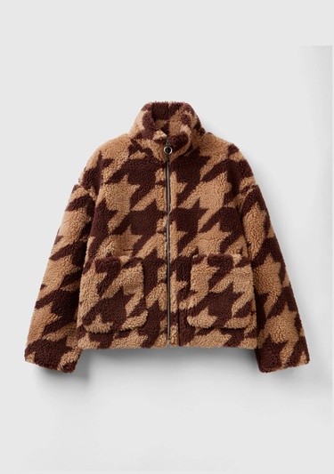  Kadın Kahverengi Kazayağı Teddy Ceket
