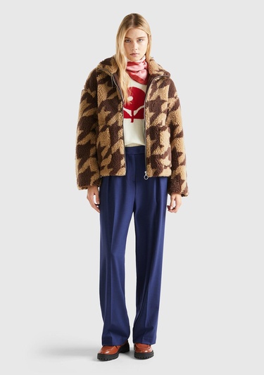  Kadın Kahverengi Kazayağı Teddy Ceket