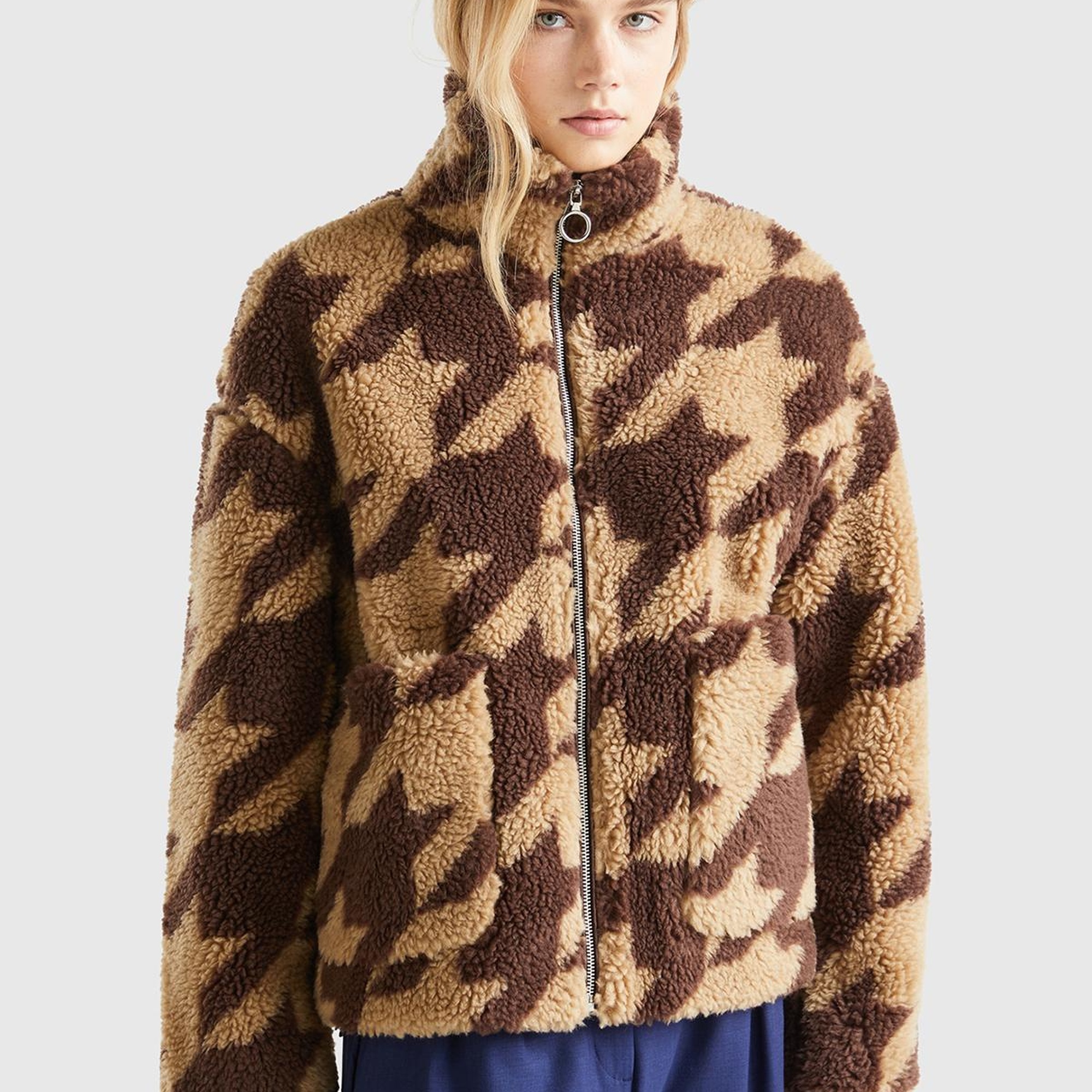 Kadın Kahverengi Kazayağı Teddy Ceket