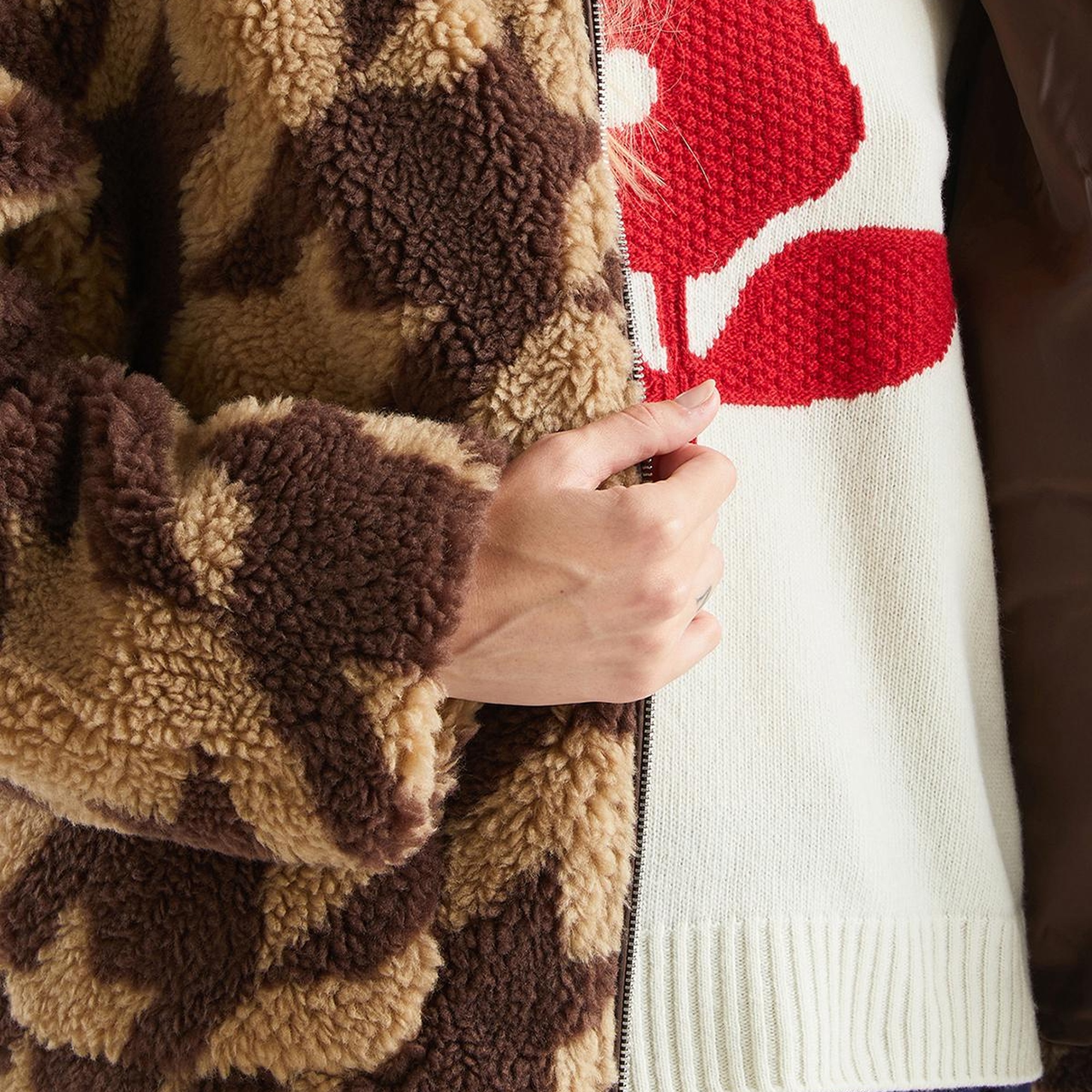 Kadın Kahverengi Kazayağı Teddy Ceket