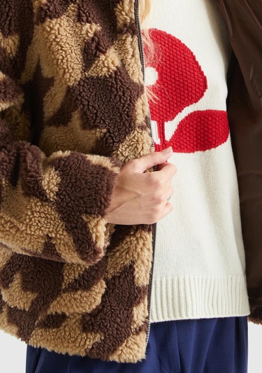  Kadın Kahverengi Kazayağı Teddy Ceket