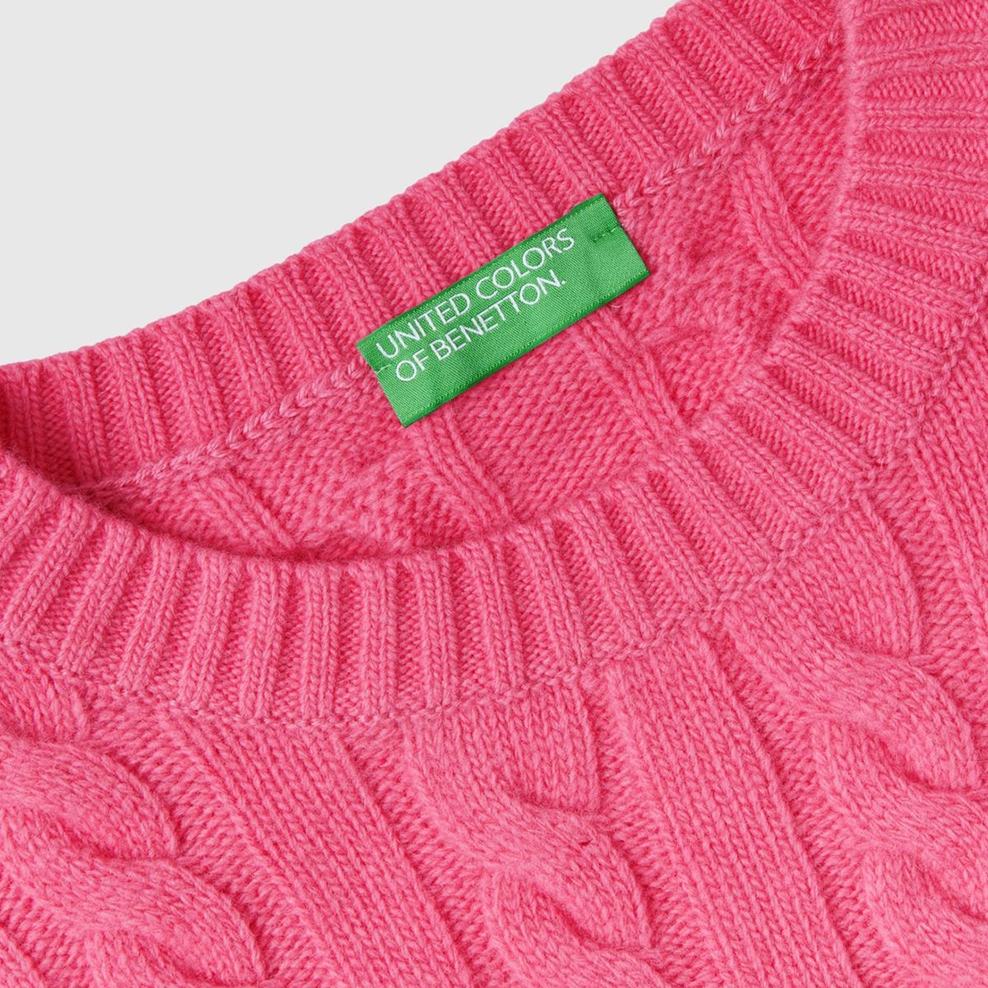 Kadın Gül Kurusu Yün Karışımlı Saç Örgülü Crop Kazak