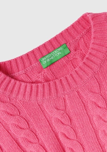  Kadın Gül Kurusu Yün Karışımlı Saç Örgülü Crop Kazak