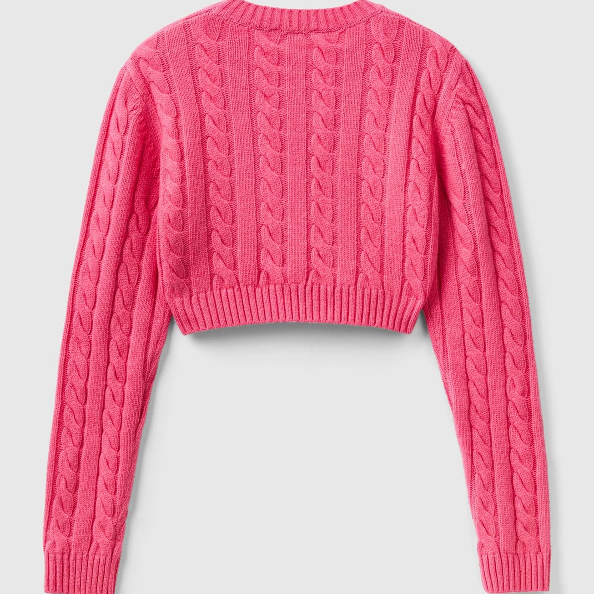 Kadın Gül Kurusu Yün Karışımlı Saç Örgülü Crop Kazak