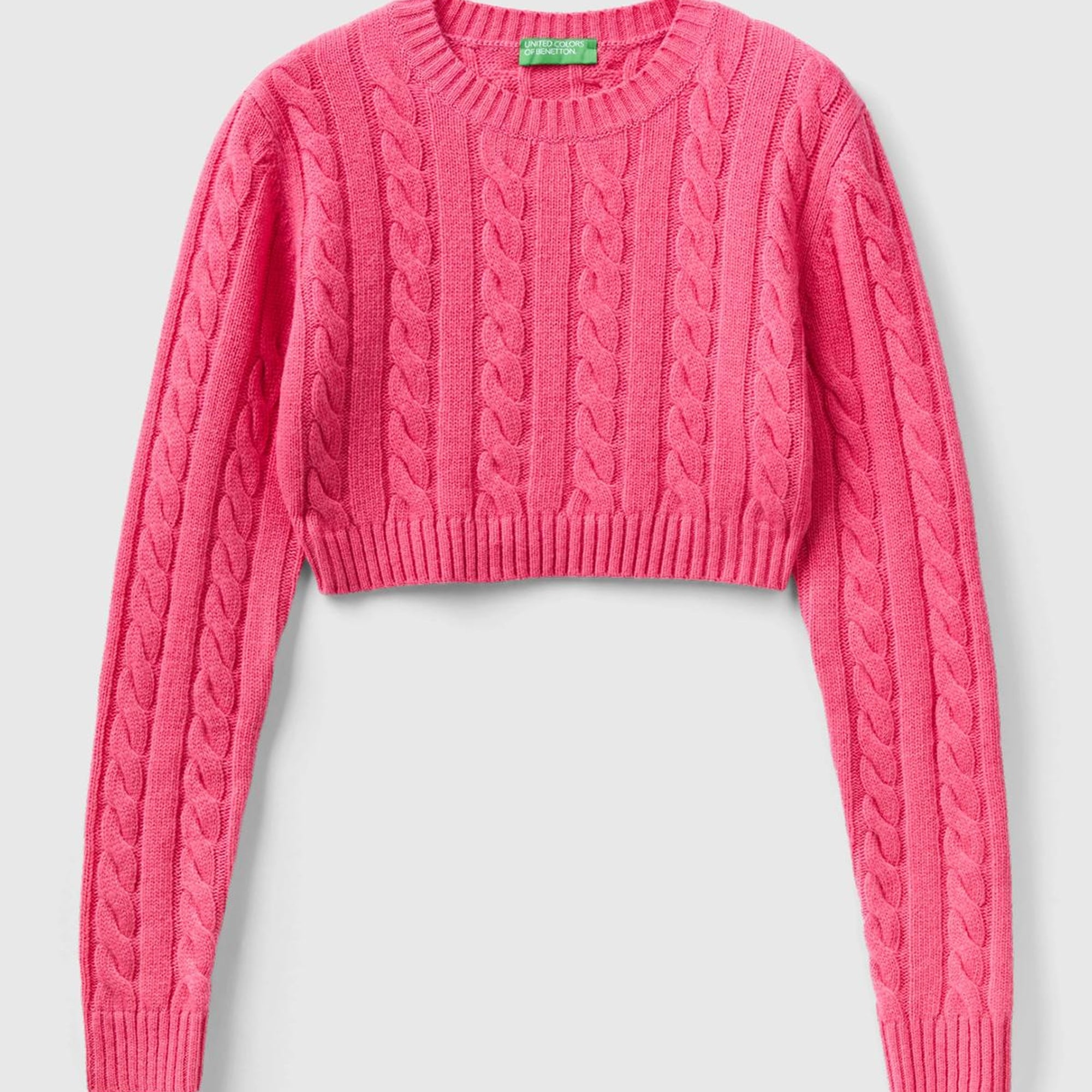 Kadın Gül Kurusu Yün Karışımlı Saç Örgülü Crop Kazak