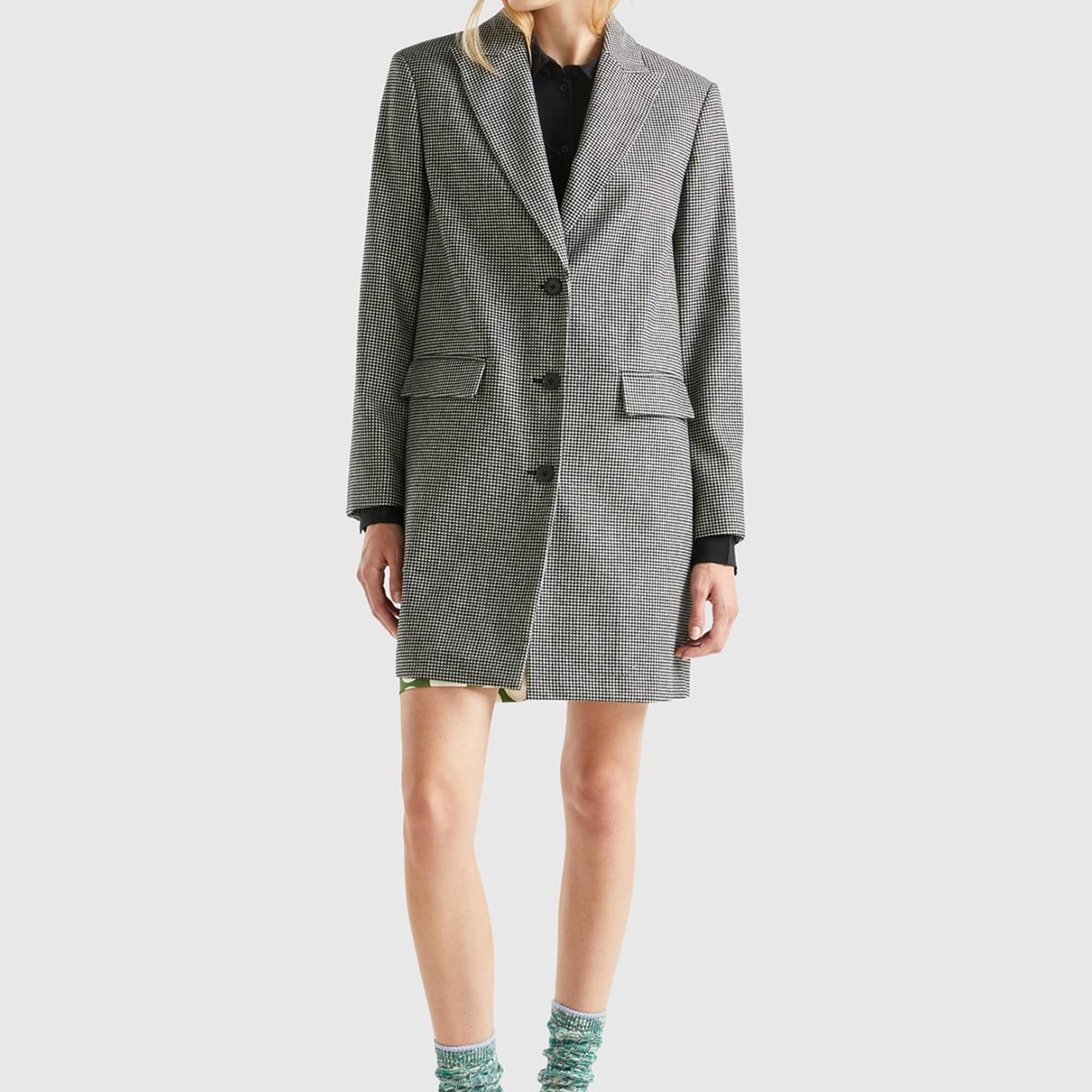 Kadın Siyah- Beyaz Ekoseli Palto