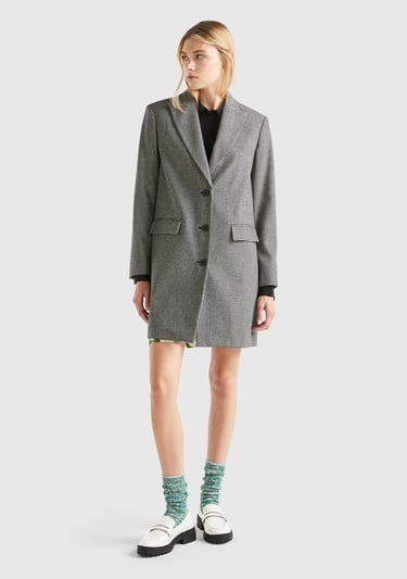  Kadın Siyah- Beyaz Ekoseli Palto