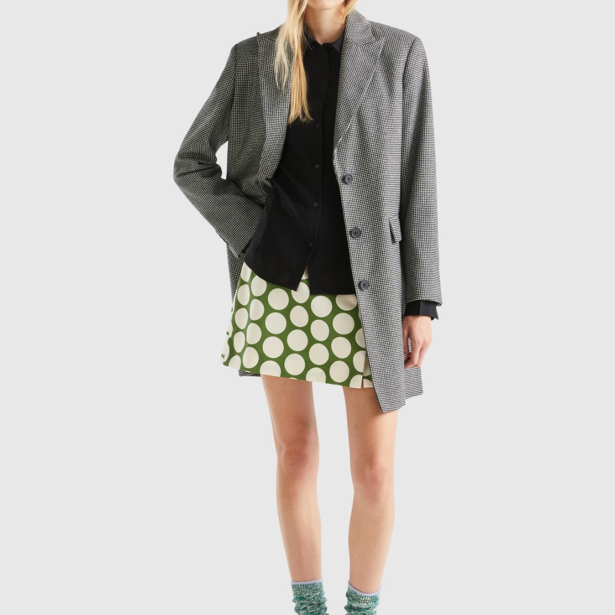 Kadın Siyah- Beyaz Ekoseli Palto