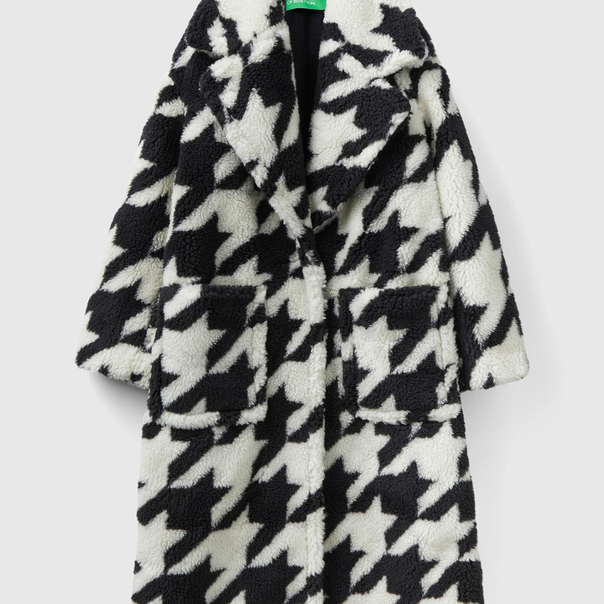 Kadın Siyah Beyaz Kazayağı Teddy Palto