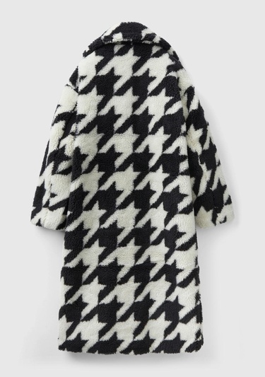  Kadın Siyah Beyaz Kazayağı Teddy Palto