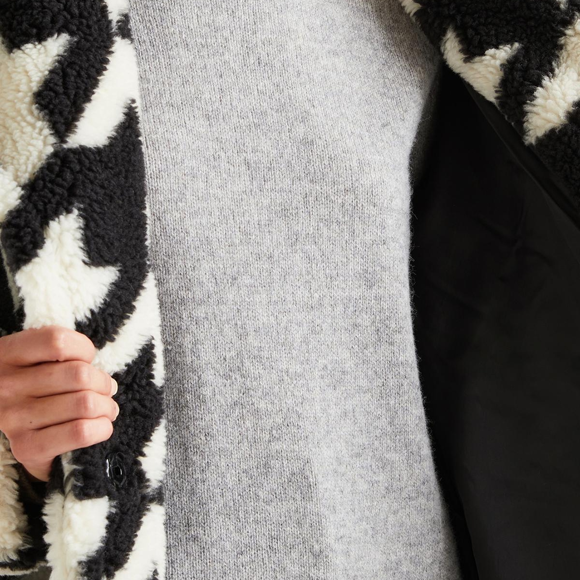 Kadın Siyah Beyaz Kazayağı Teddy Palto