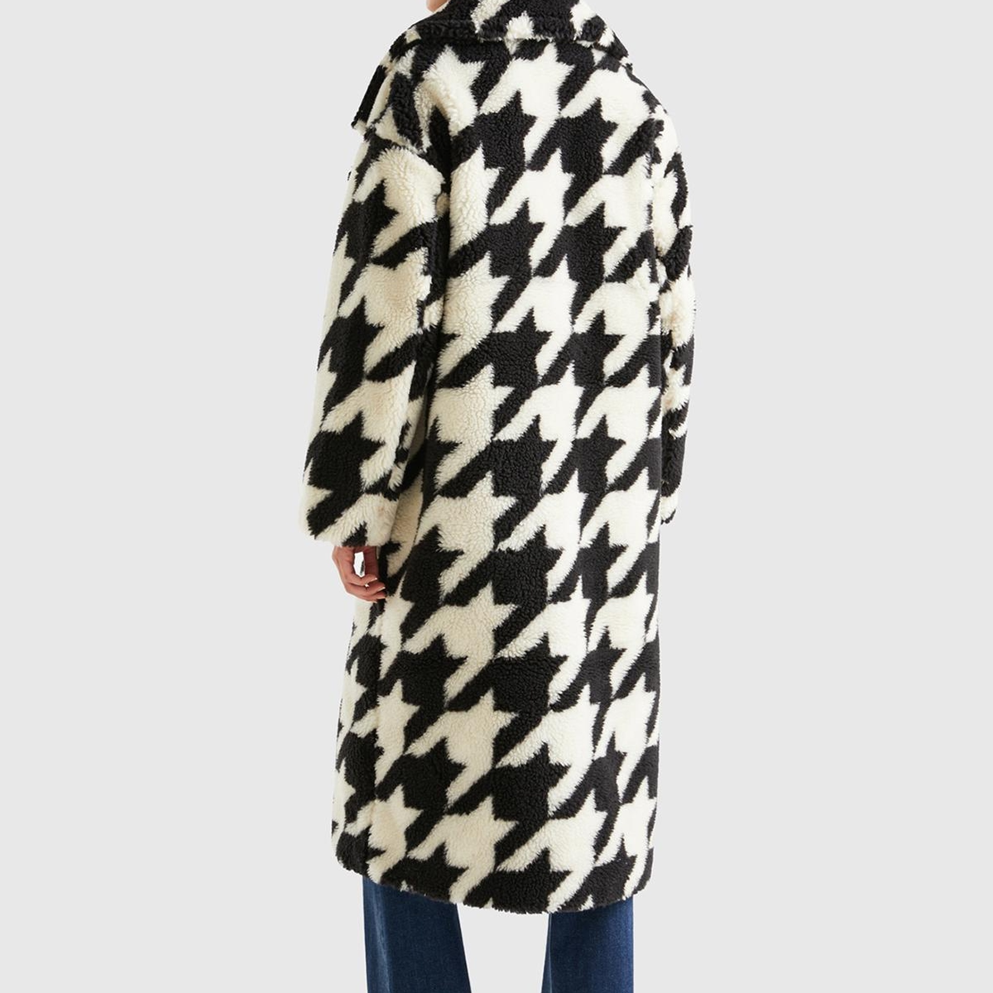 Kadın Siyah Beyaz Kazayağı Teddy Palto