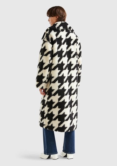  Kadın Siyah Beyaz Kazayağı Teddy Palto