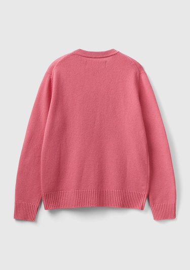  Kadın Gül Kurusu Yün Karışımlı Çiçek Desenli Kazak