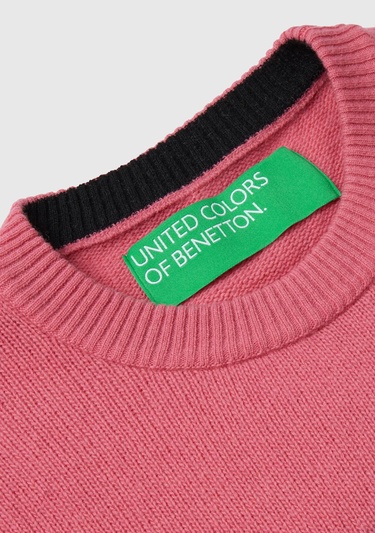  Kadın Gül Kurusu Yün Karışımlı Çiçek Desenli Kazak