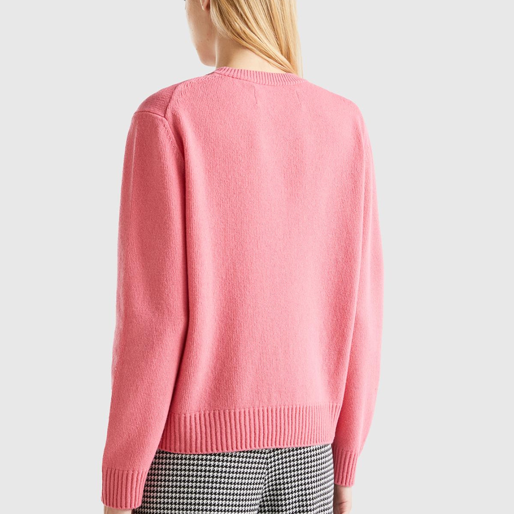 Kadın Gül Kurusu Yün Karışımlı Çiçek Desenli Kazak