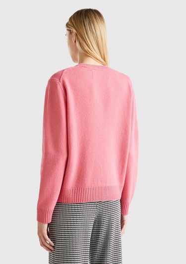  Kadın Gül Kurusu Yün Karışımlı Çiçek Desenli Kazak