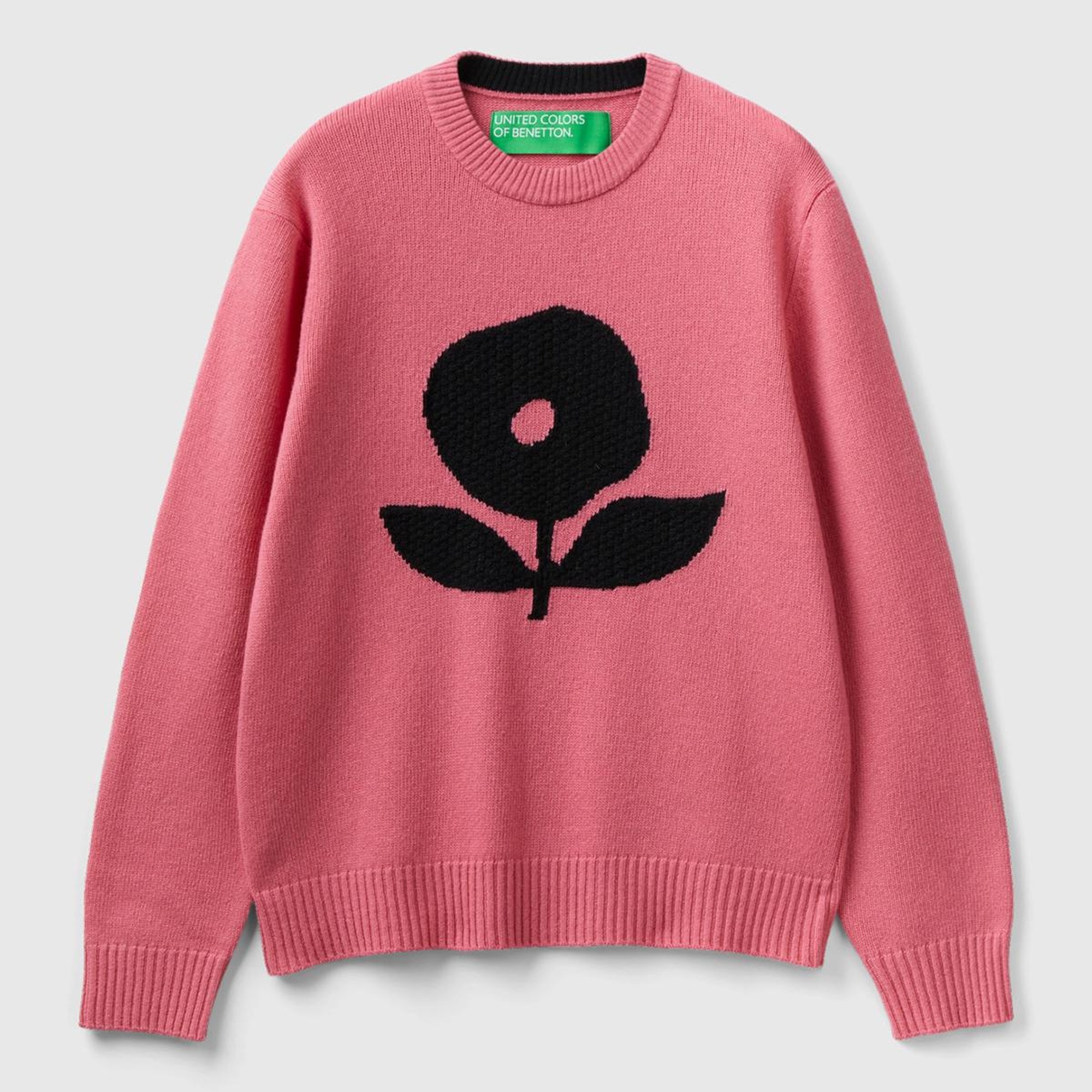 Kadın Gül Kurusu Yün Karışımlı Çiçek Desenli Kazak