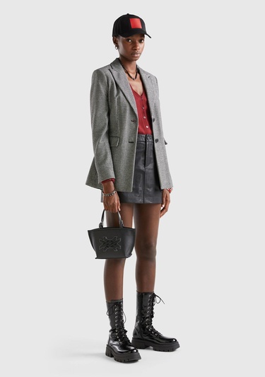  Kadın Siyah- Beyaz 2 Düğmeli Ceket