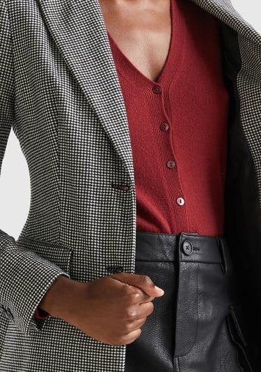  Kadın Siyah- Beyaz 2 Düğmeli Ceket