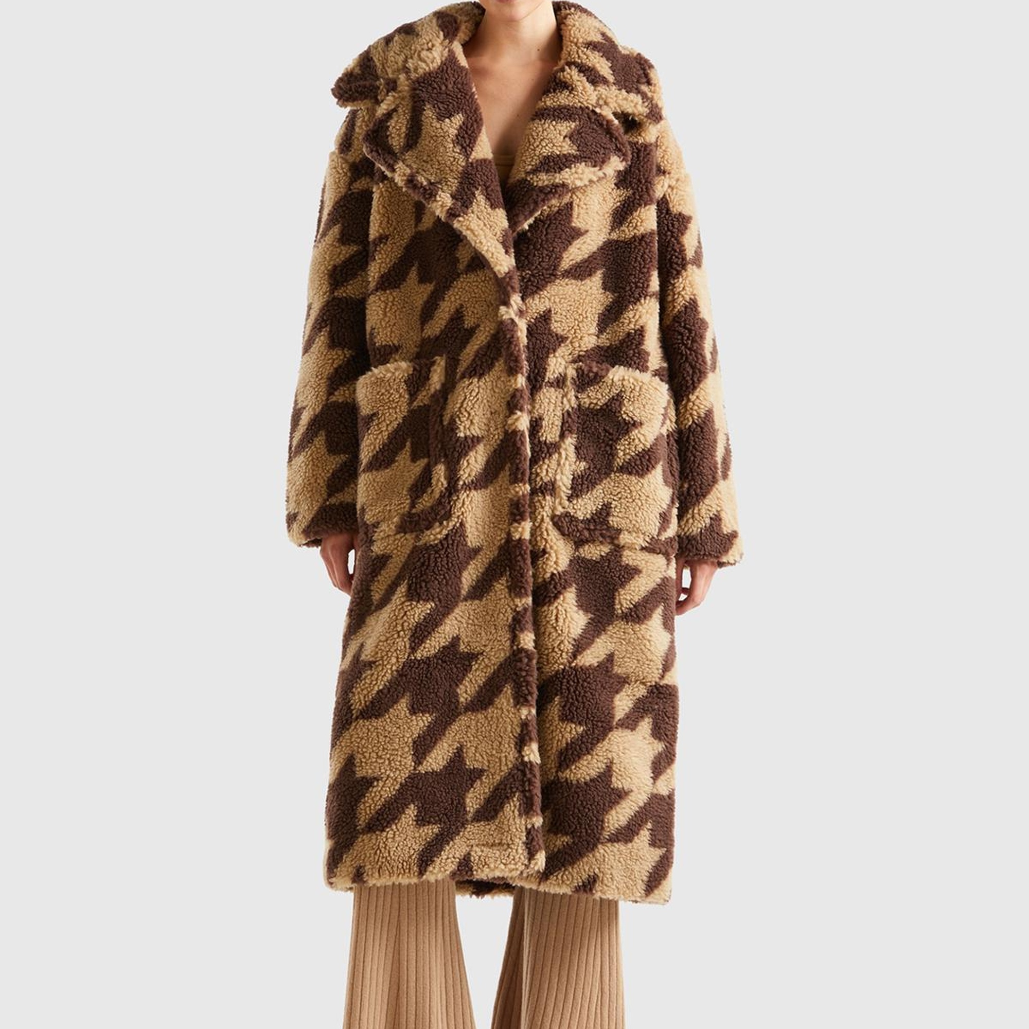 Kadın Kahverengi Kazayağı Teddy Palto