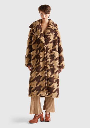  Kadın Kahverengi Kazayağı Teddy Palto